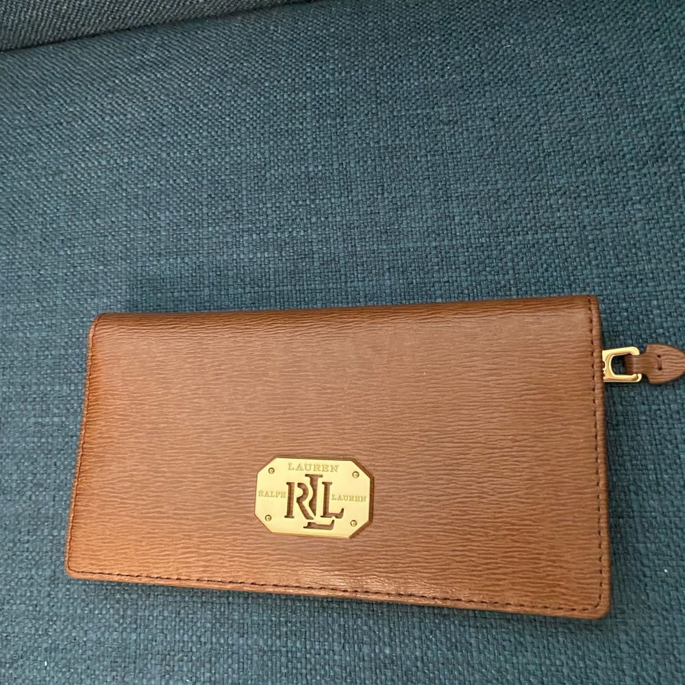 NWOT Lauren Ralph Lauren Genuine Leather Brown Fold Long Wallet Gold Hardware